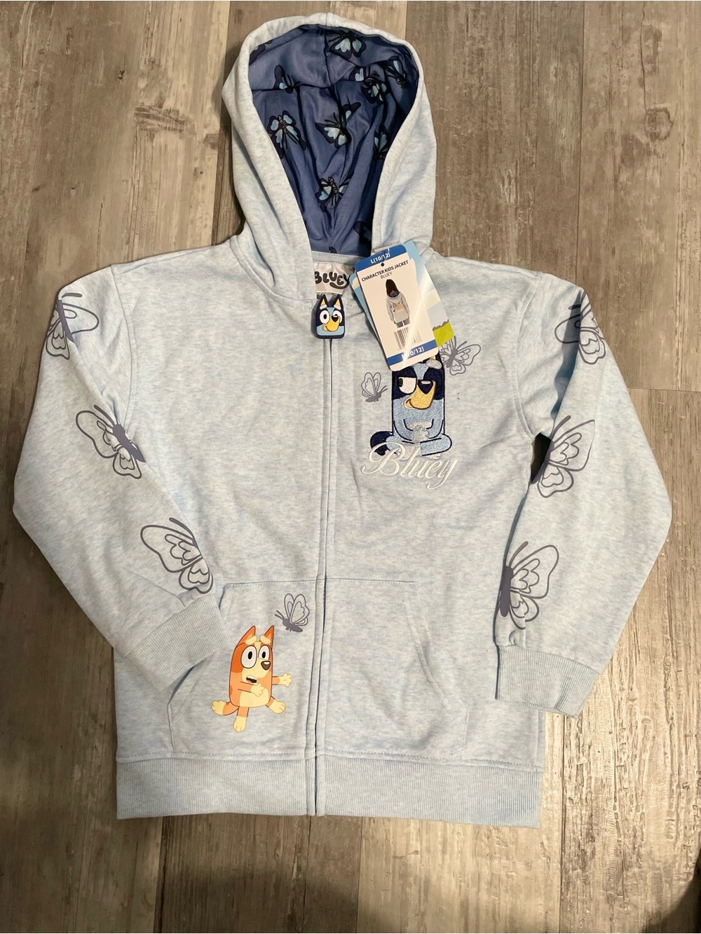 Bluey Light Blue Kids Zip-Up Hoodie with Character Patches